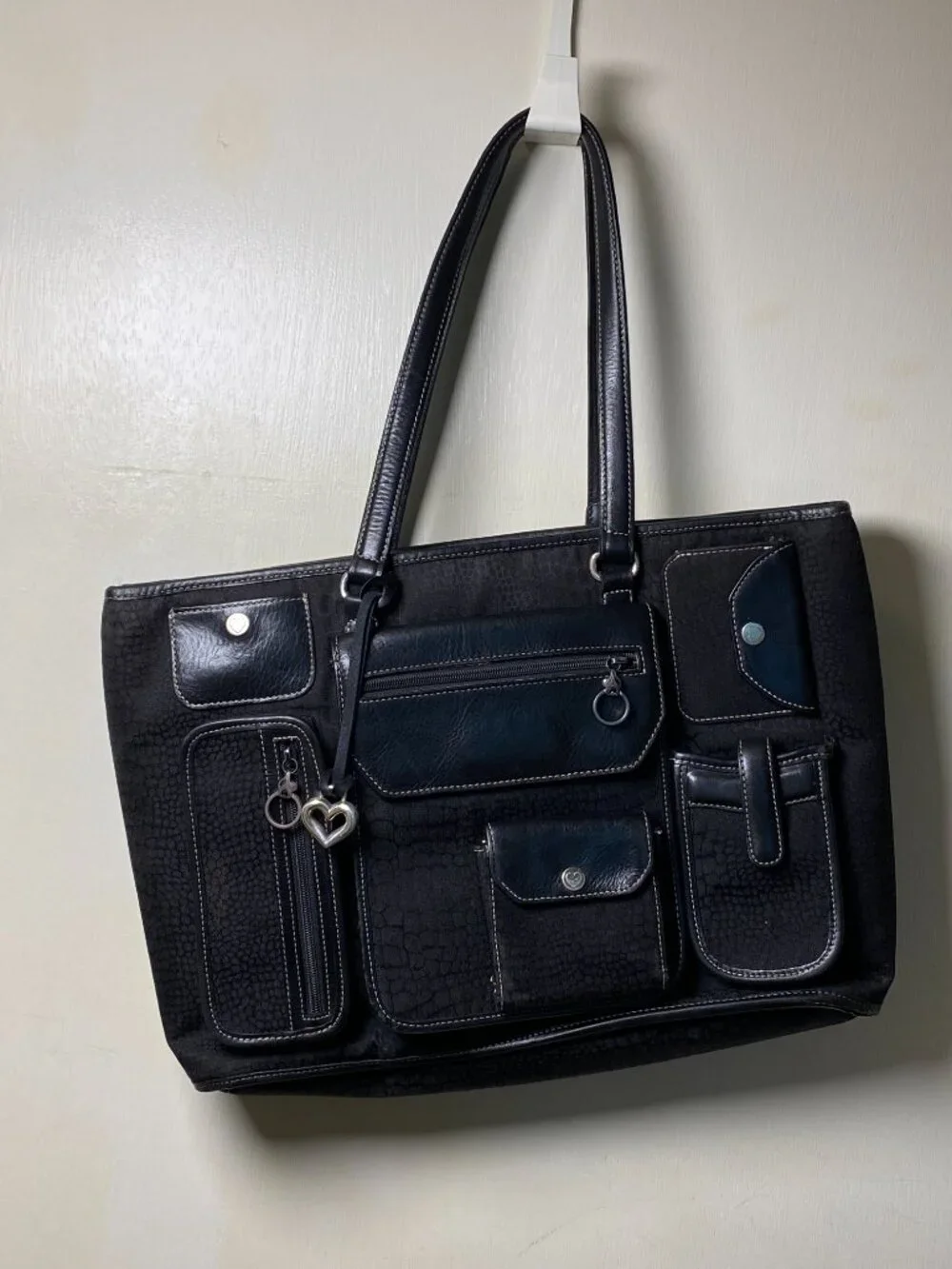 Brighton Black Organizer Briefcase Tote Laptop Work Bag Croc Embossed TLC